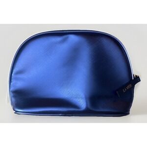 LA MER Metallic Blue Saffiano Cosmetic Makeup Bag Case Pouch Zipper NEW
